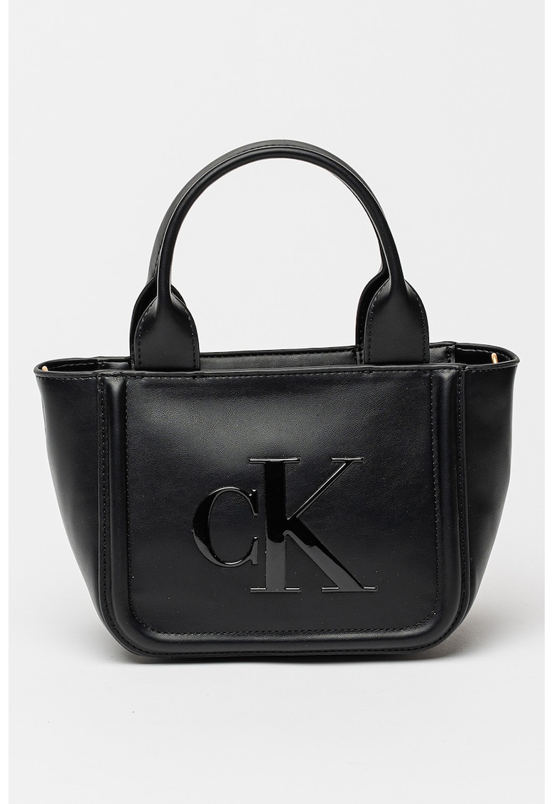 Geanta tote din piele cu model monograma in relief