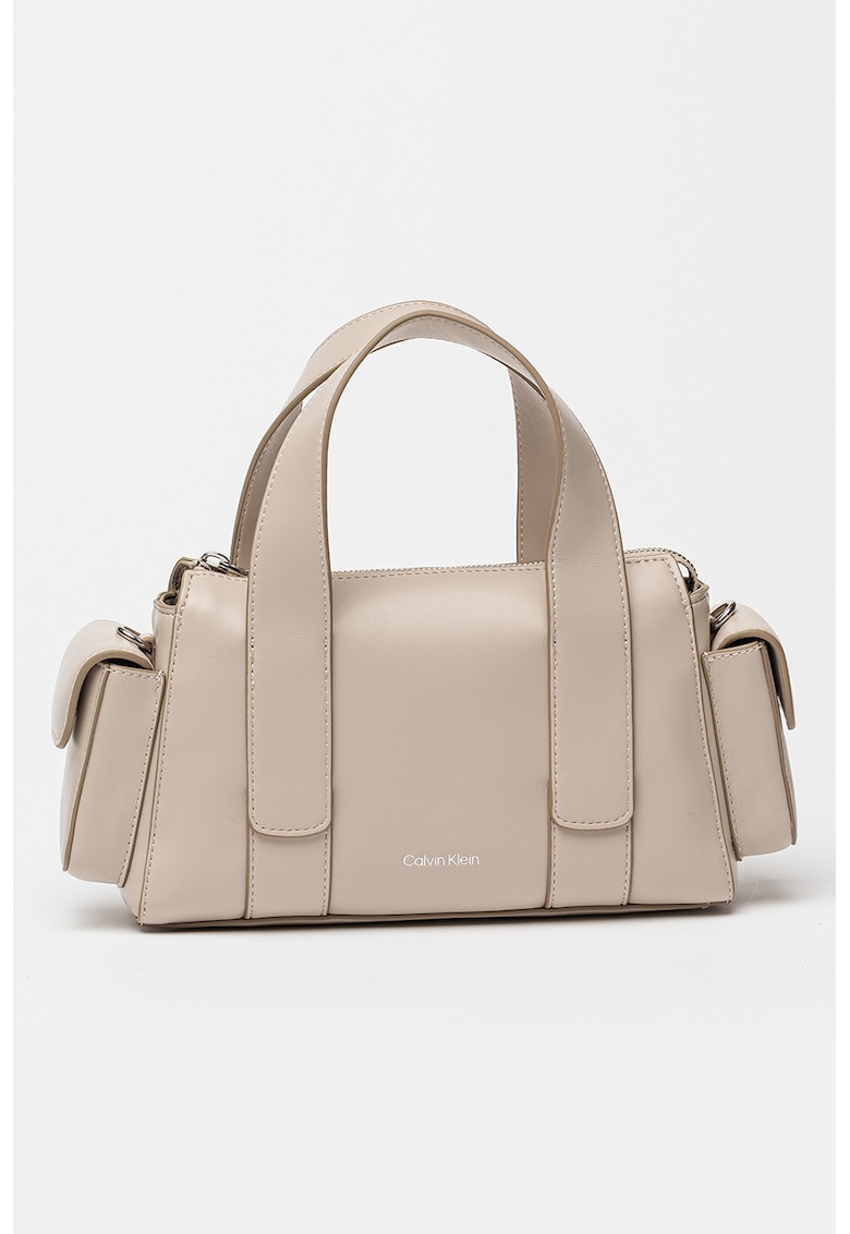 Geanta de piele ecologica cu bareta detasabila de umar - Maro taupe deschis