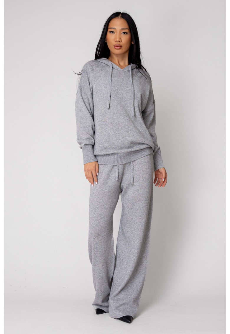 Set Pulover cu gluga si Pantalon lung mix de lana Grey 18406