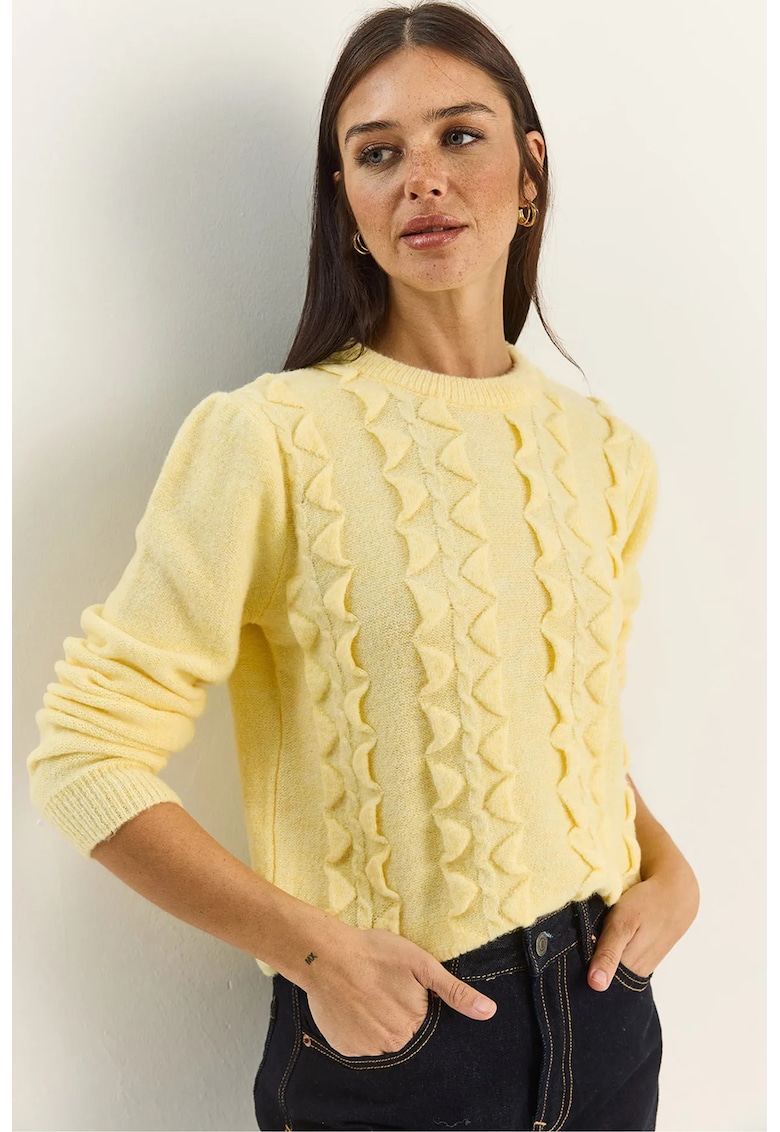 Pulover dama - texturat - galben chihlimbar - tricot - One Size