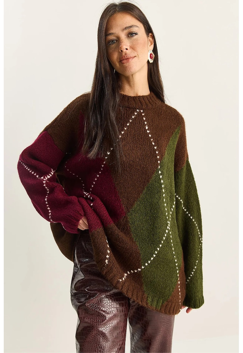 Pulover dama - supradimensionat - model romburi - multicolor - tricot - One Size