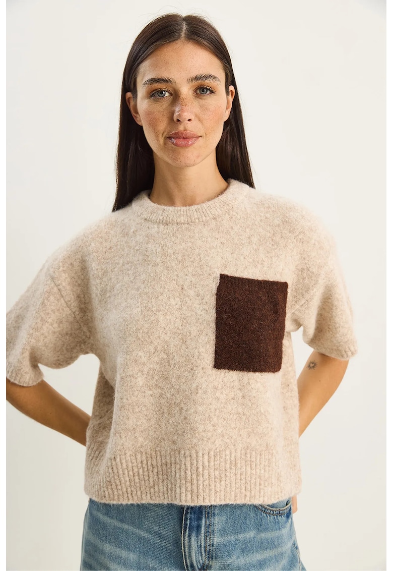 Pulover dama - supradimensionat - bej natural - tricot - One Size