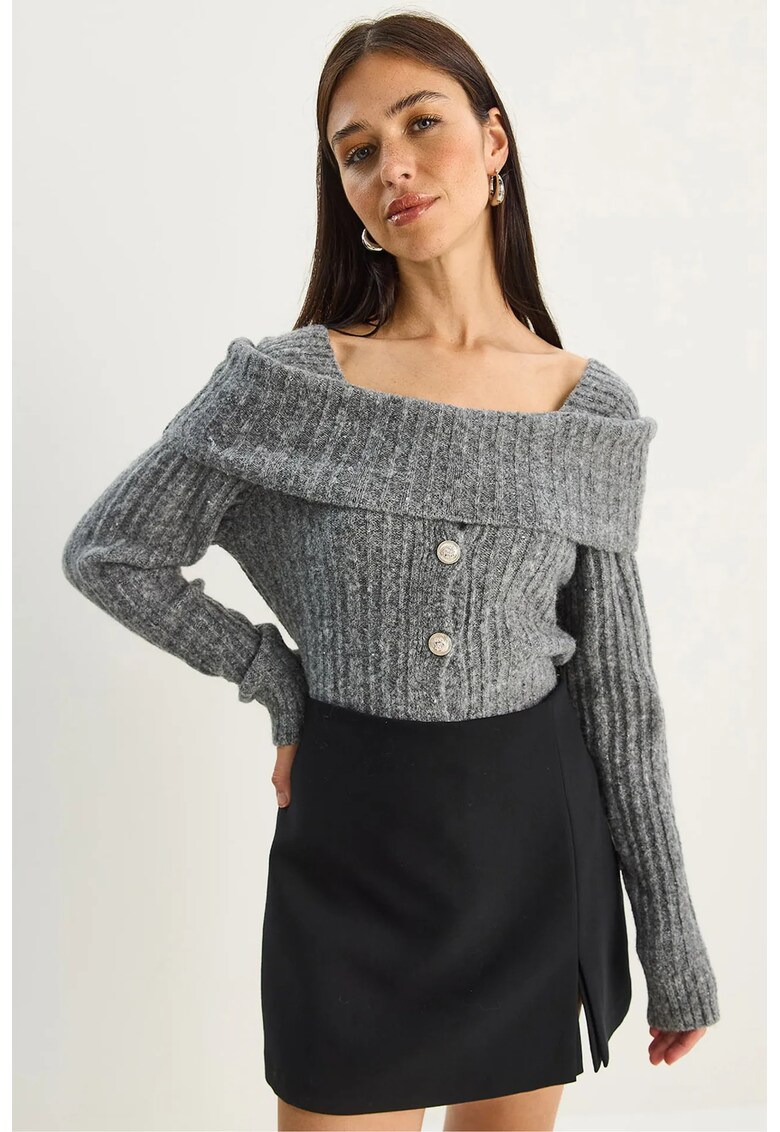 Pulover tricotat guler Madonna - gri - tricot - One Size