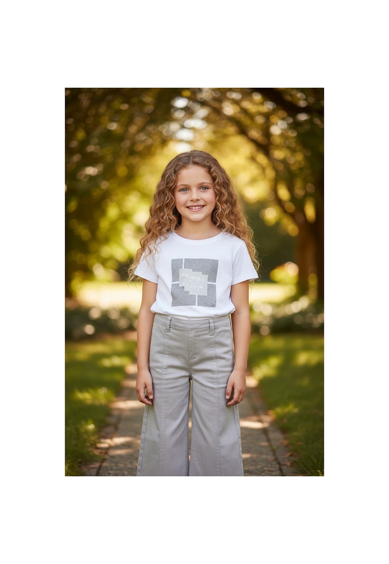 Pantaloni iDO pentru fete din twill de bumbac elastic talie reglabila si croiala confortabila Gri