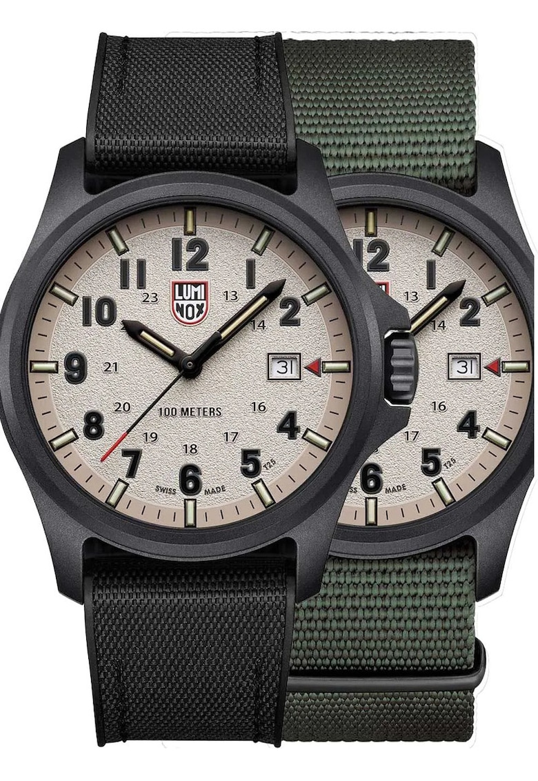 Set ceas barbati cu 2 curele negru/verde