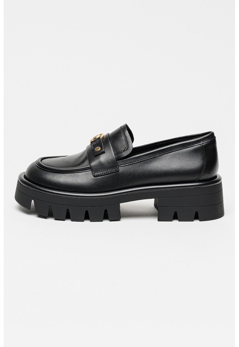 Pantofi loafer din piele cu toc masiv Mandy - Negru