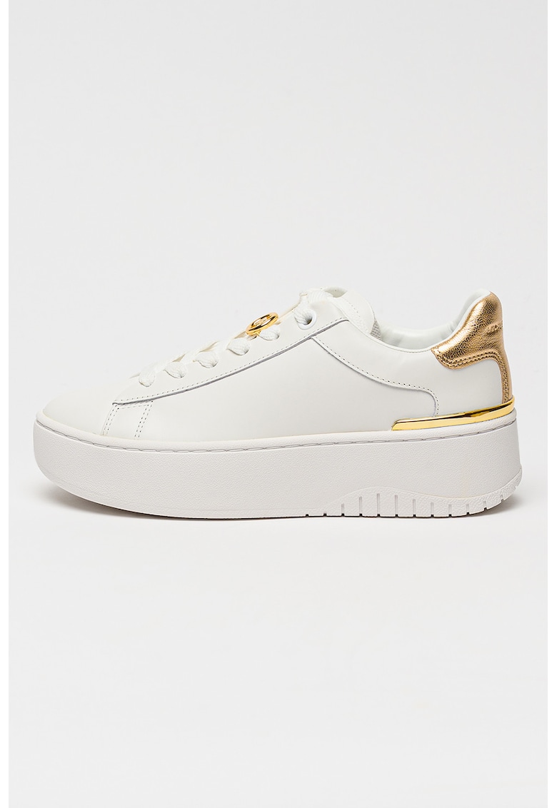 Pantofi sport flatform din piele cu accente metalizate Dottie - Alb/Auriu