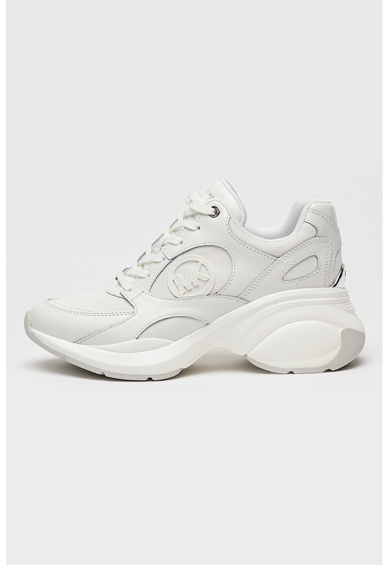 Pantofi sport din piele si material textil cu aplicatie logo Zuma - Alb optic