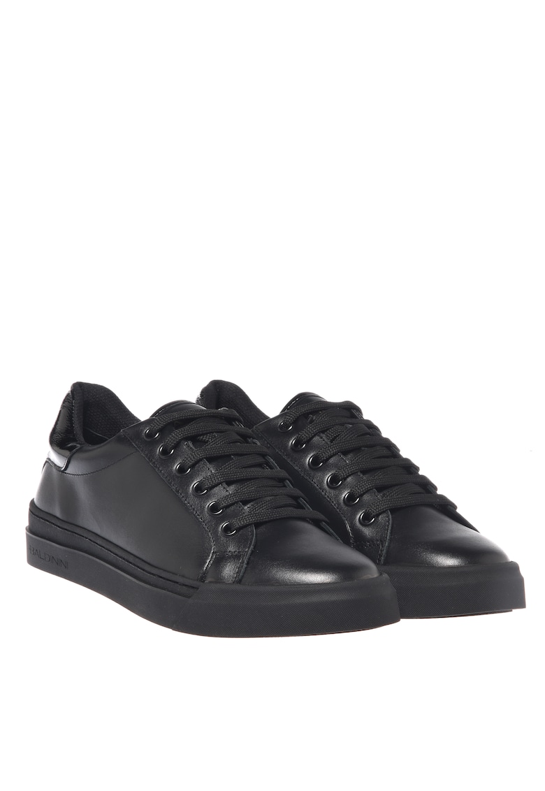 Pantofi sport din piele cu model uni - Negru