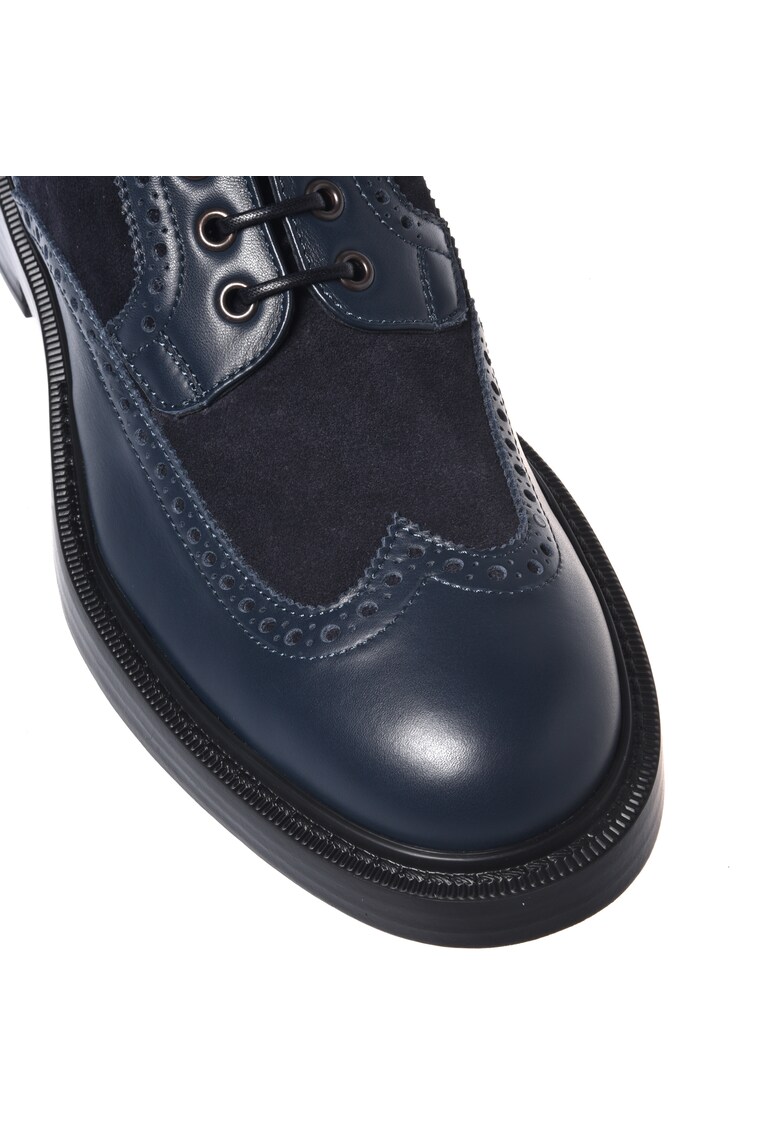 Ghete din piele cu garnituri din piele intoarsa - Albastru inchis