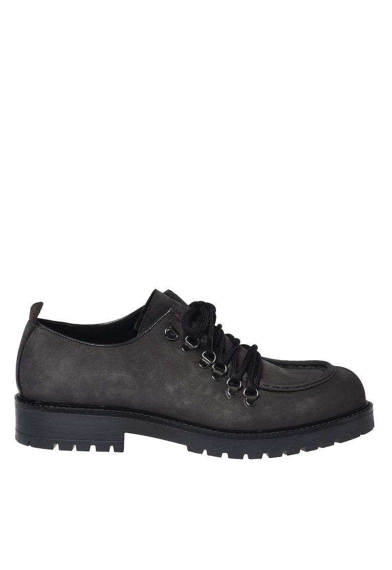 Pantofi casual din piele nabuc cu sireturi - Gri