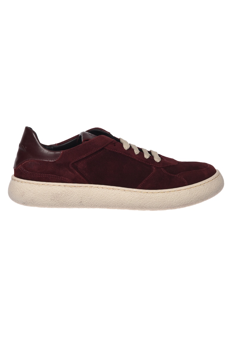 Pantofi sport low-cut din piele intoarsa - Visiniu/Crem