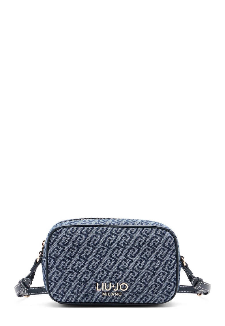 Geanta crossbody mica din denim si material jacquard - Albastru ultramarin