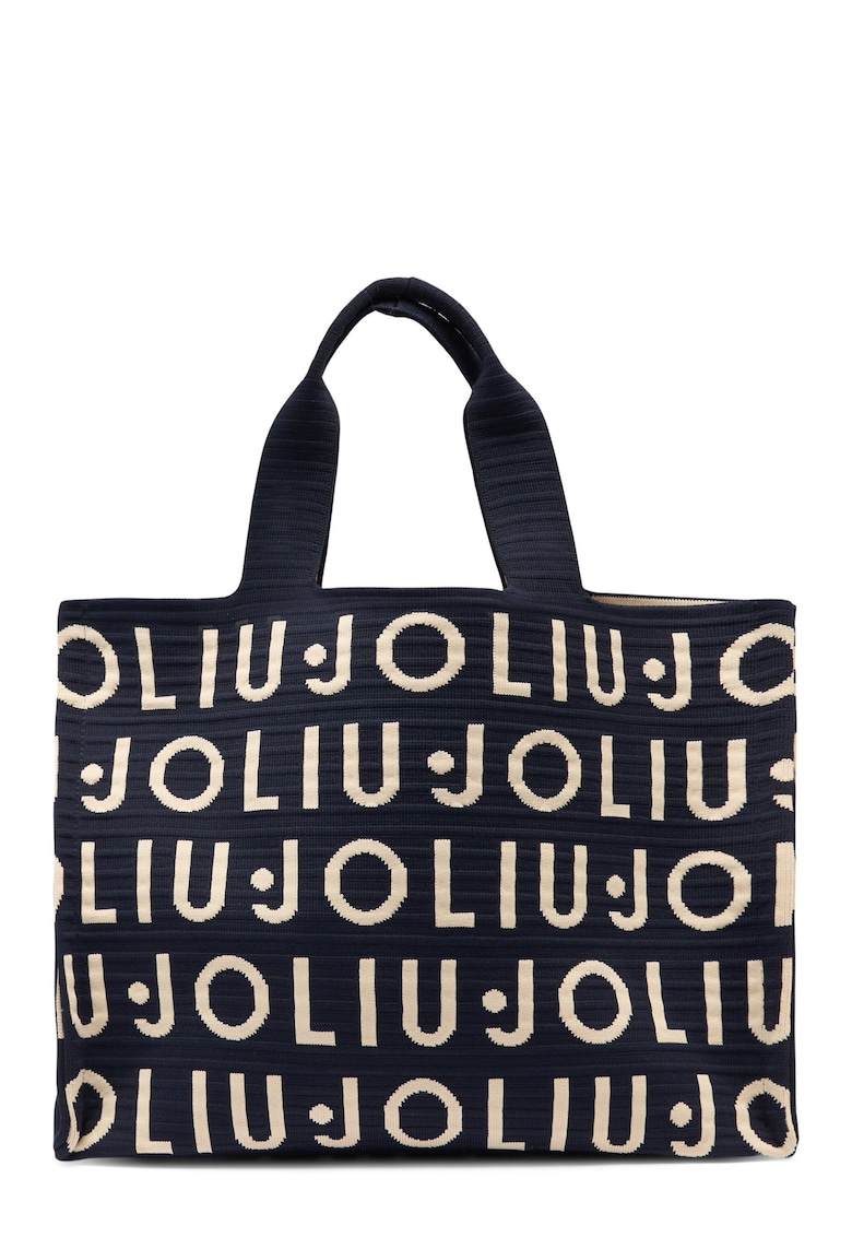 Geanta shopper tricotata cu model logo - Alb/Negru