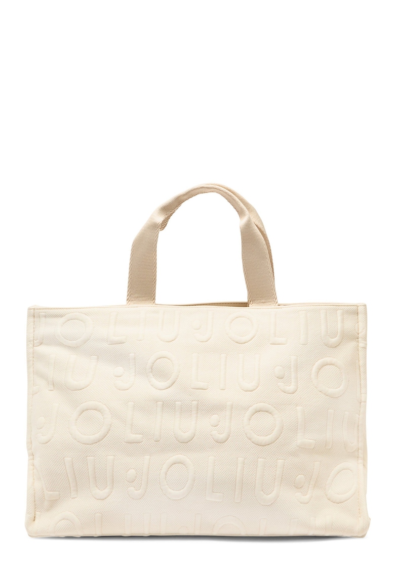 Geanta shopper tricotata cu model logo - Alb murdar