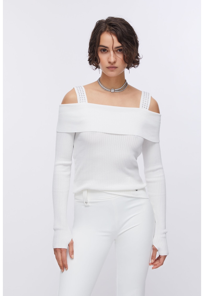 Bluza cu maneci cu spatii pentru degetele mari - Alb