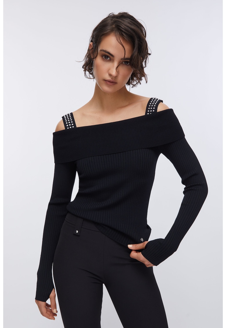 Bluza cu maneci cu spatii pentru degetele mari - Negru