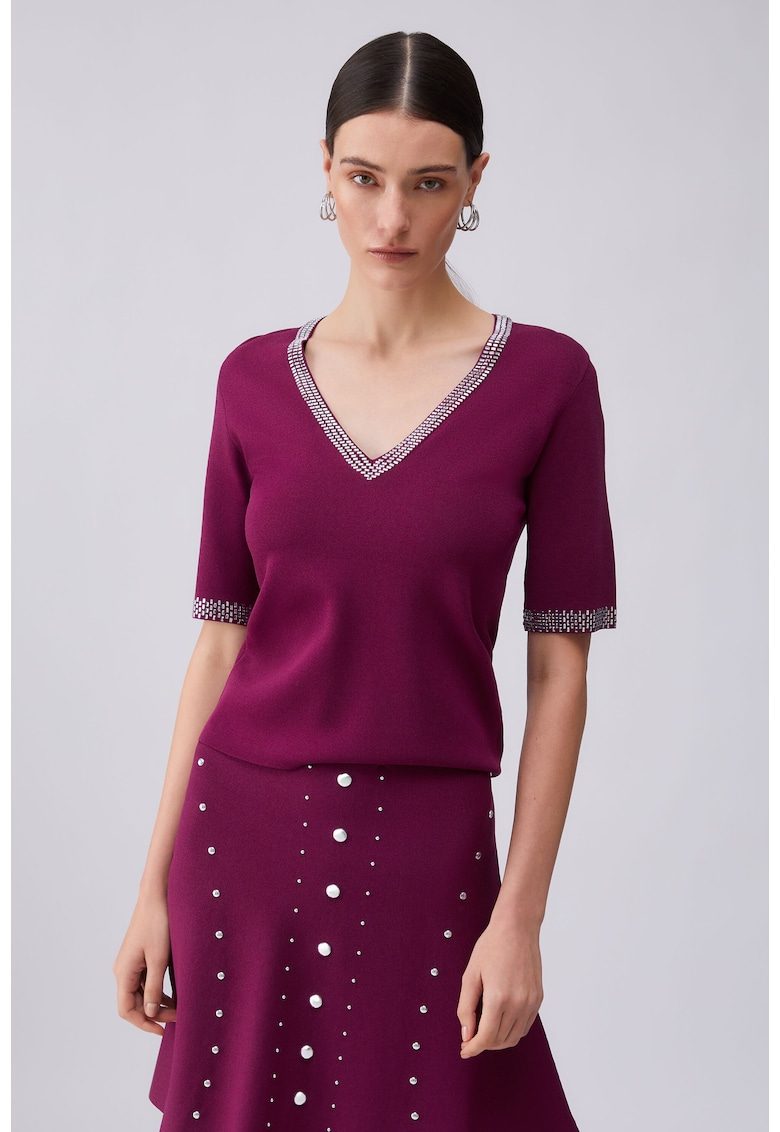 Tricou tricotat fin cu margele - Violet