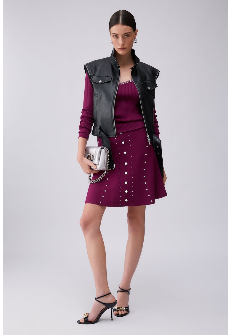 Fusta mini tricotata cu nituri - Violet