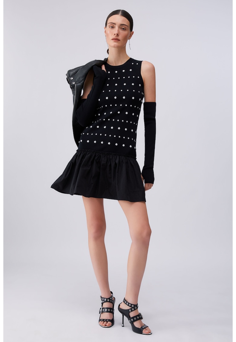 Rochie scurta cu maneci cu slituri pentru degetele mari - Negru