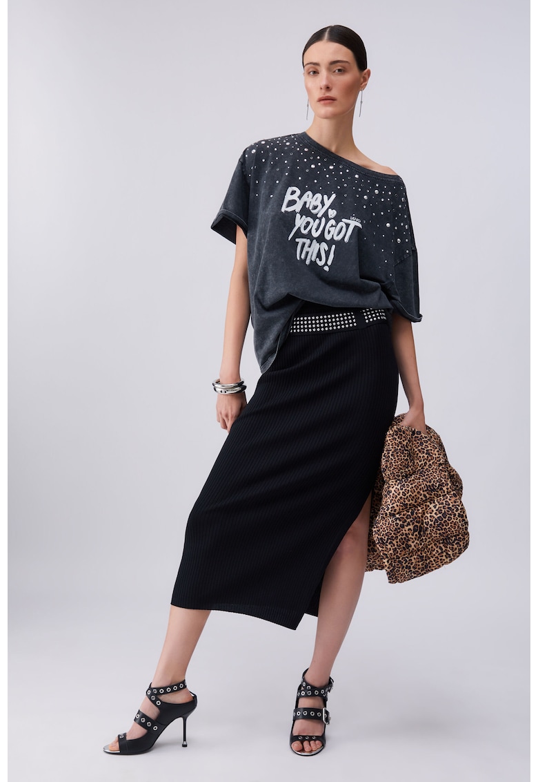 Fusta midi cu slit - Negru
