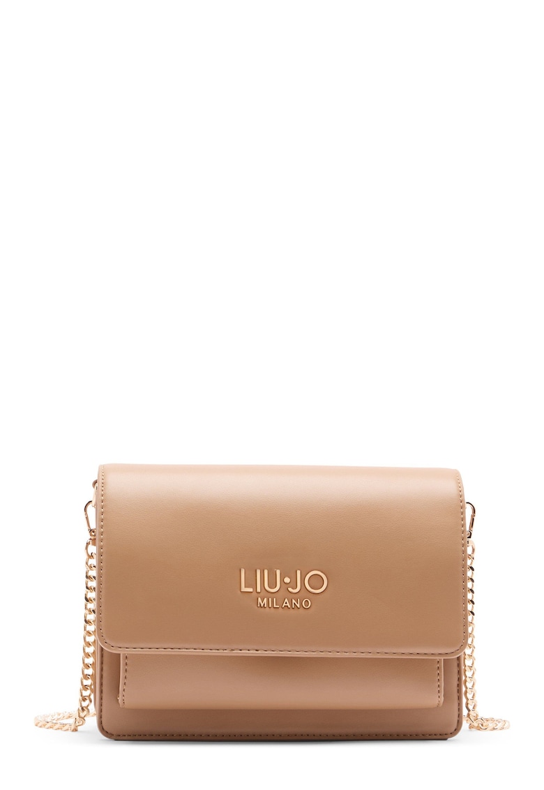 Geanta crossbody cu clapa si bareta din lant - Maro camel