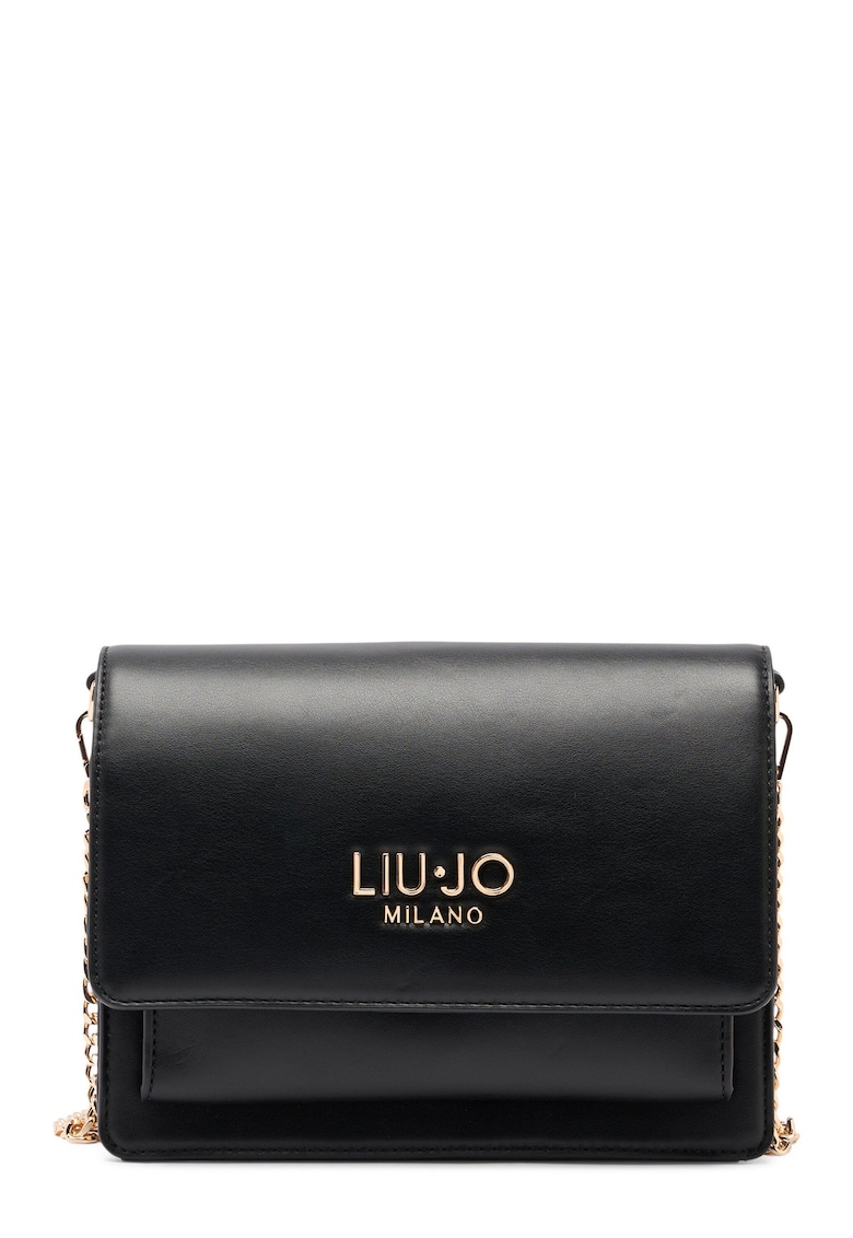 Geanta crossbody cu clapa si bareta din lant - Negru