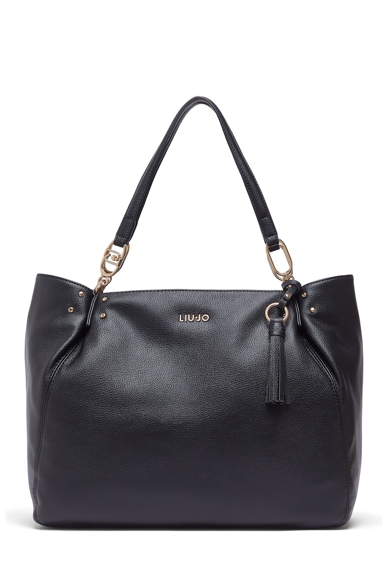 Geanta tote de piele ecologica cu logo - Negru
