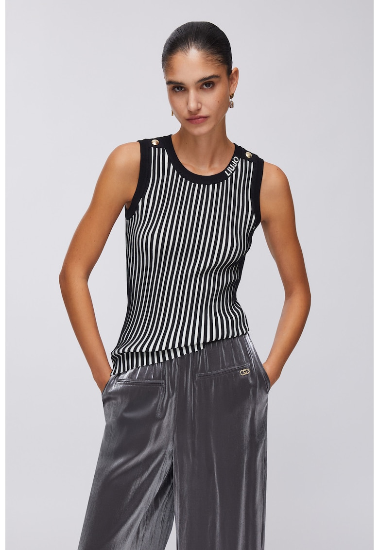 Top slim fit cu model in dungi - Alb/Negru