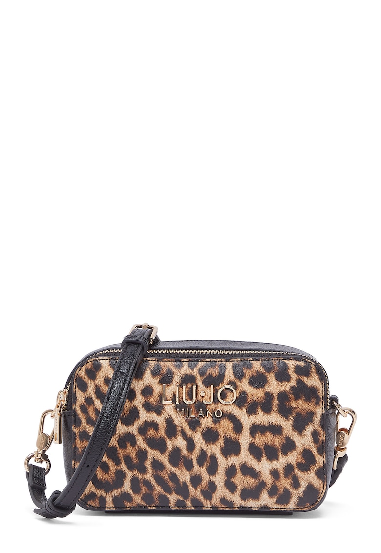 Geanta crossbody cu model animal print si doua compartimente - Maro/Animal