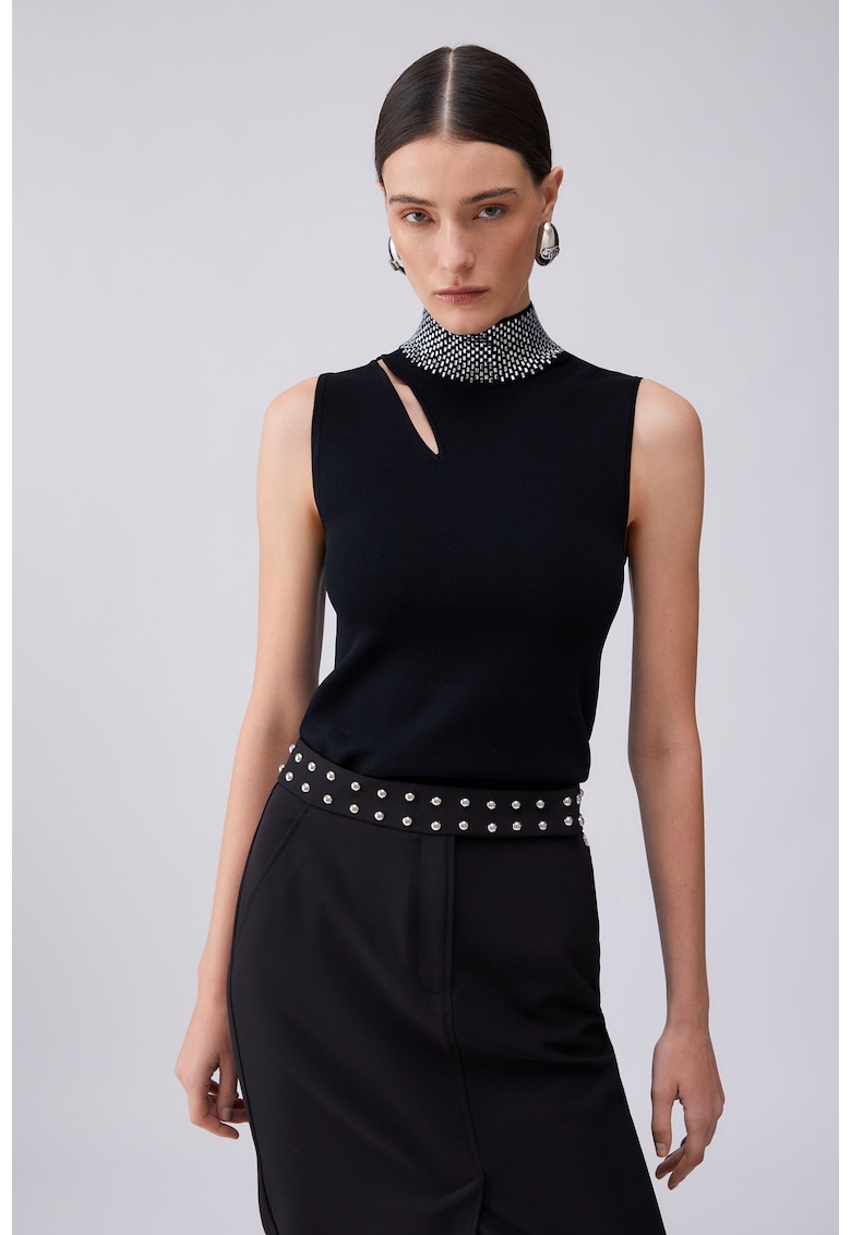 Rochie tricotata cu strasuri - Negru