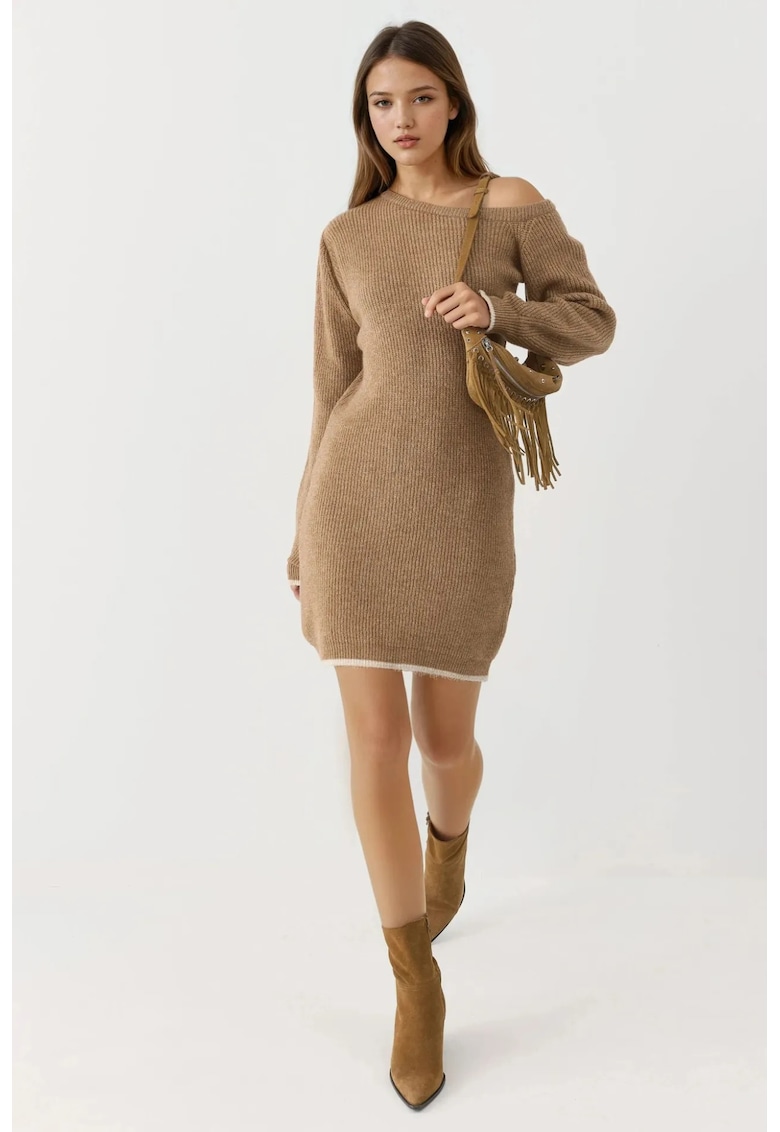 Rochie guler asimetric - maro - tricot -
