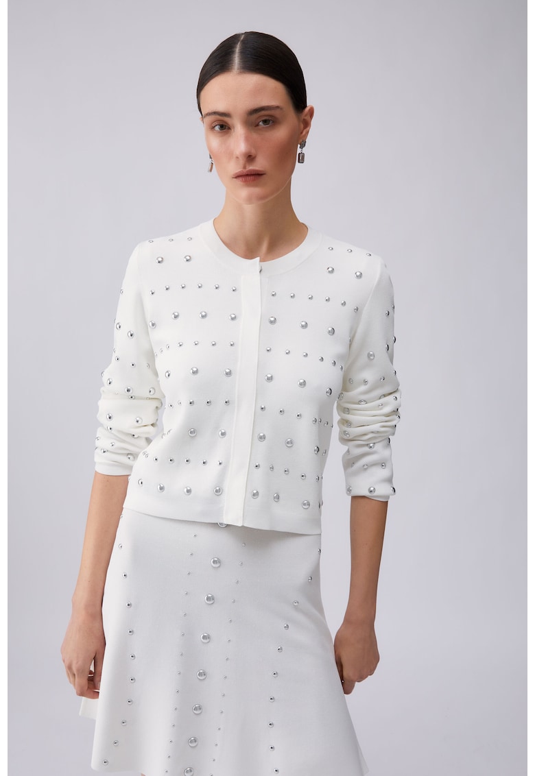 Cardigan cu aplicatii cu nituri - Alb