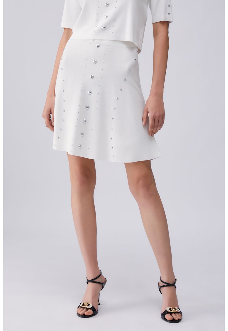 Fusta mini tricotata cu nituri - Alb