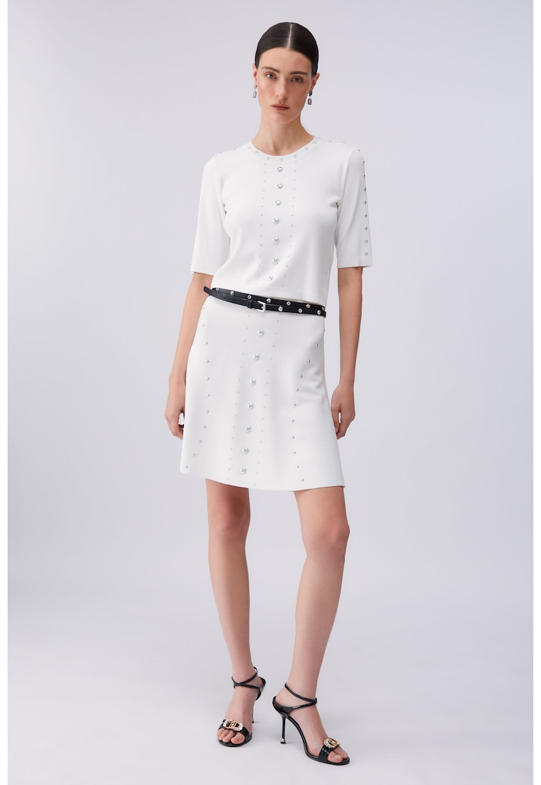 Tricou crop cu aplicatii cu nituri - Alb