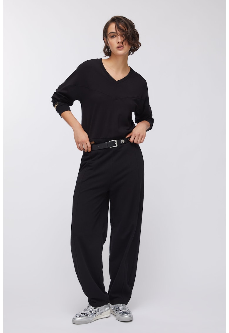 Bluza de trening cu decolteu in V si model uni - Negru