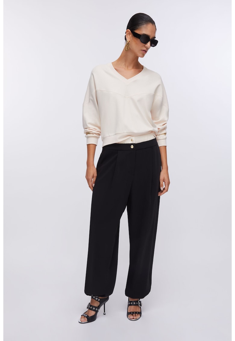 Bluza de trening cu decolteu in V si model uni - Crem