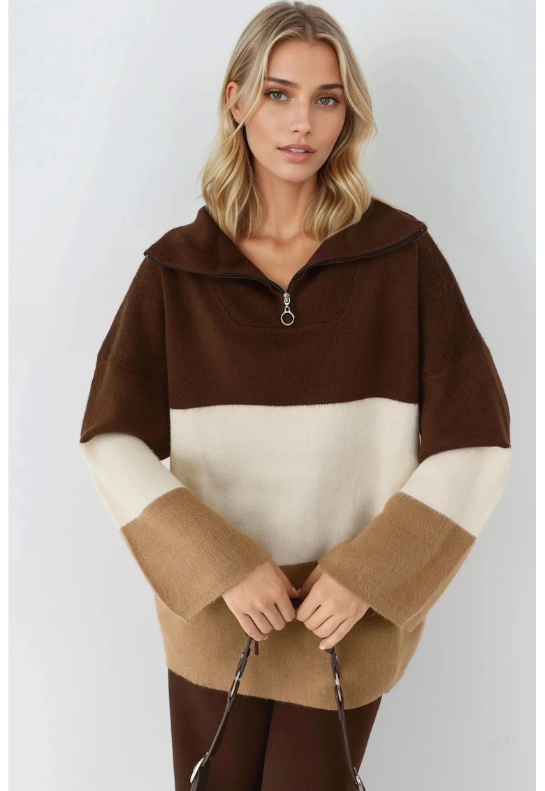 Pulover dama - supradimensionat - blocuri de culori - multicolor - tricot - One Size