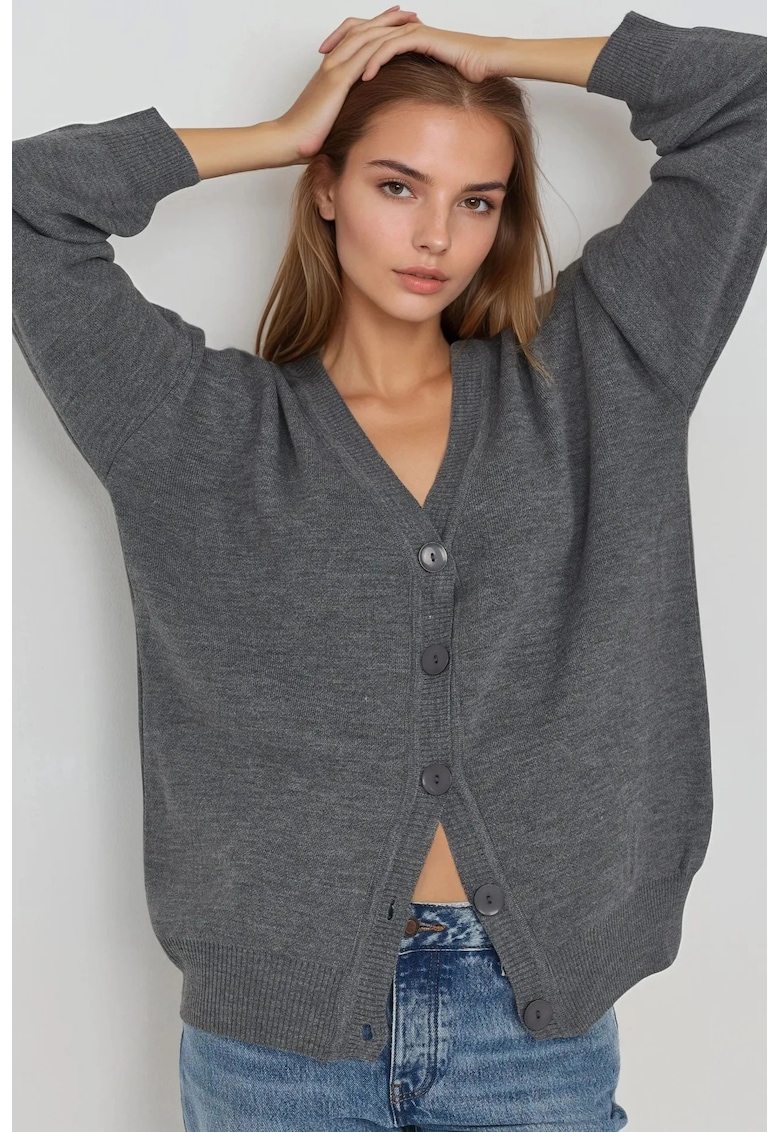 Pulover dama - cardigan supradimensionat - gri - tricot -
