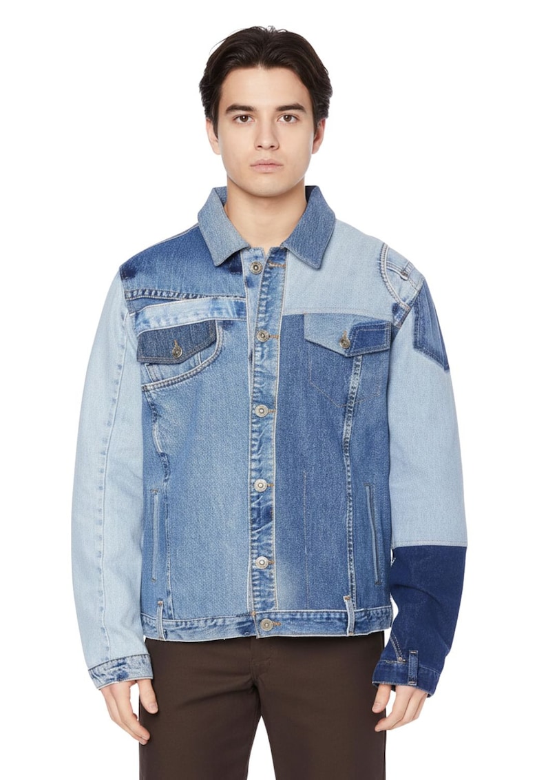 Jacheta din denim cu guler ascutit -
