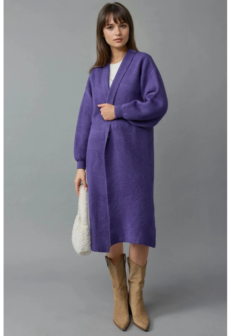 Pulover dama - cardigan tricotat lung - mov - tricot - One Size