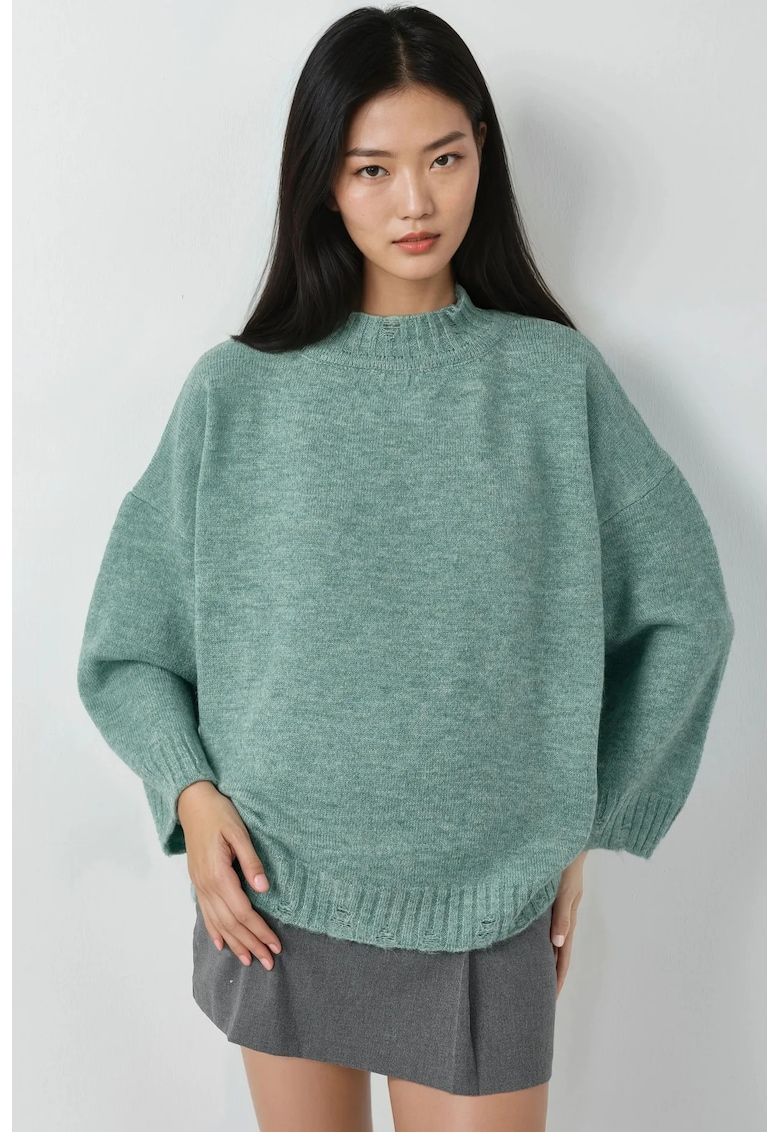 Pulover dama - tricotat supradimensionat - verde menta - material tricot -