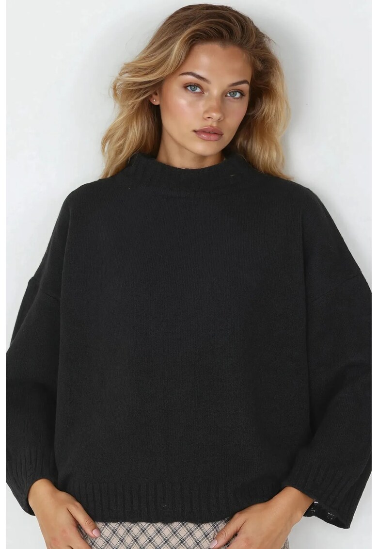 Pulover dama - supradimensionat - negru - tricot - One Size