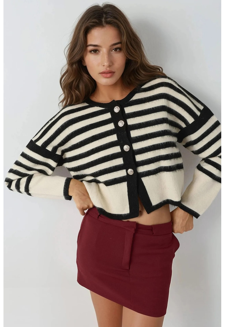 Cardigan tricotat cu dungi - negru - tricot - One Size