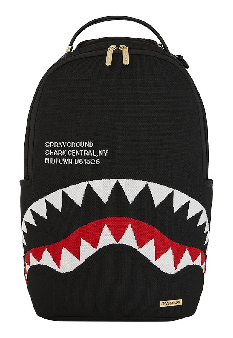 Rucsac tricotat cu broderie logo Shark Central - Alb/Negru/Rosu vermillion