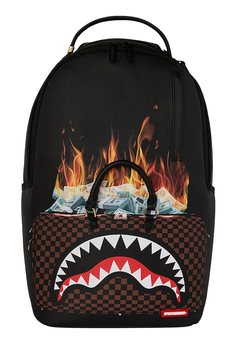 Rucsac unisex cu imprimeu grafic - Alb/Negru/Portocaliu