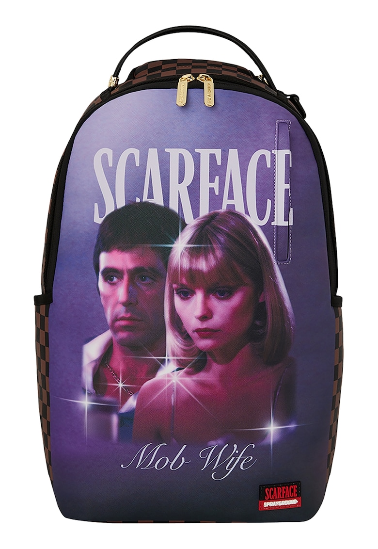 Rucsac de piele ecologica cu imprimeu Scarface - Alb/Violet/Caramel