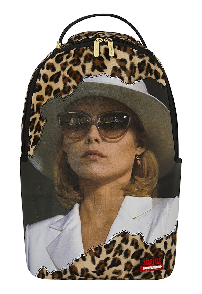 Rucsac unisex cu model si barete ajustabile - Alb/Negru/Maro