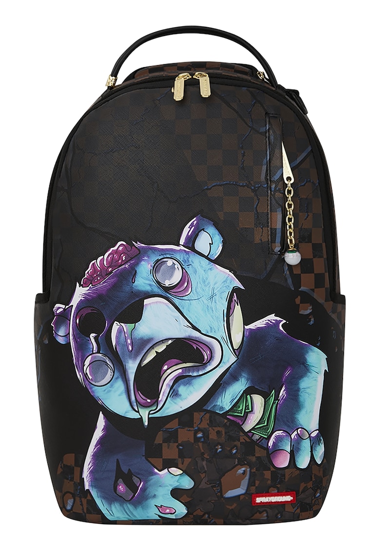 Rucsac unisex cu imprimeu si amortizare pe partea din spate - Maro/Violet/Albastru