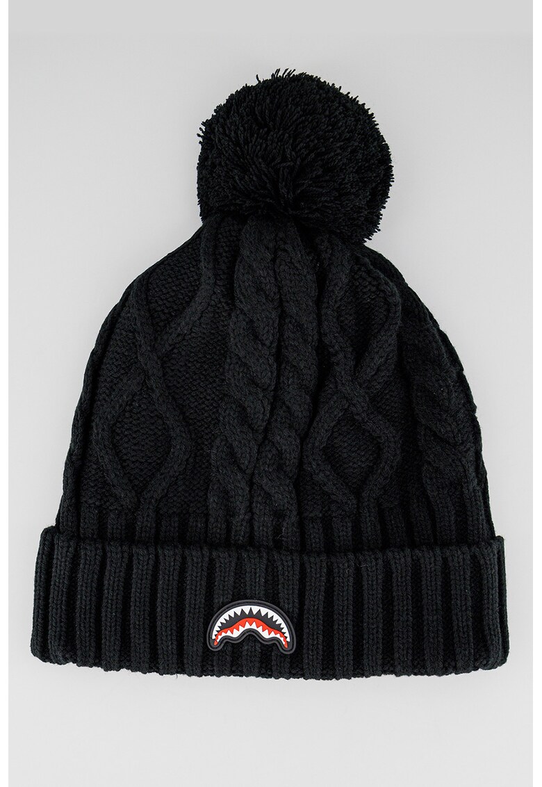 Caciula unisex cu model torsade si ciucure - Negru